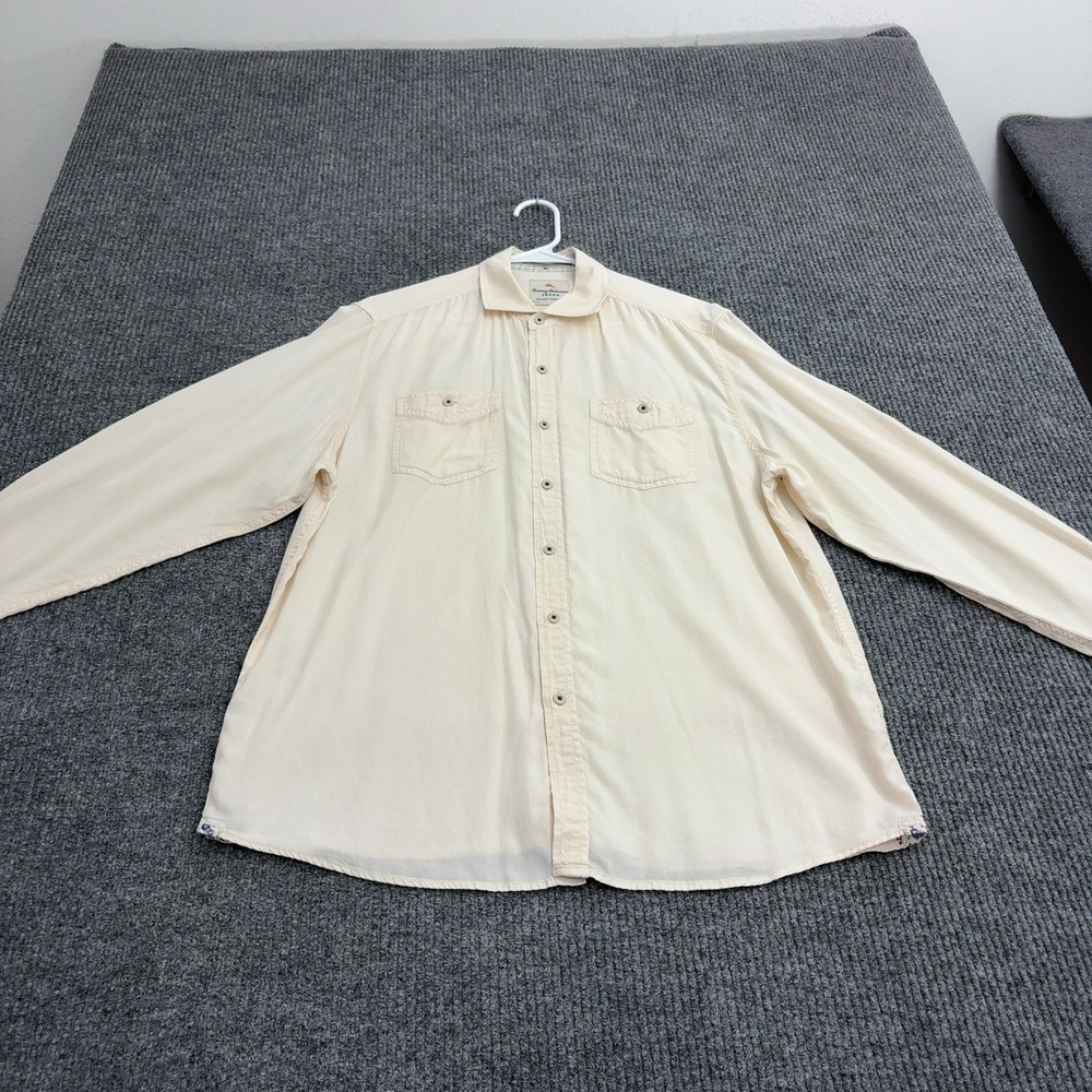 Tommy Bahama Shirt Mens XL Cream Long Sleeve Button Down Casual Coastal Style